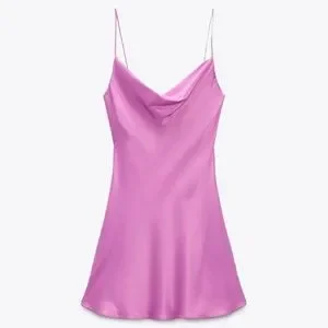 Zara SATIN LINGERIE STYLE DRESS WITH A RHINESTONE STRAP